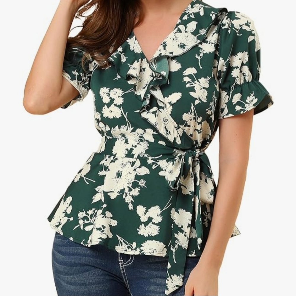 Peplum Wrap Top Green